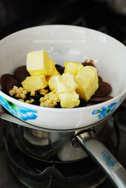 Melt Chocolate  & Butter Over Simmering Water